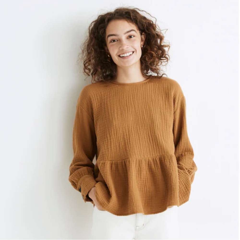 Madewell Lightspun Button-Back Peplum Top New With Tags Size Large